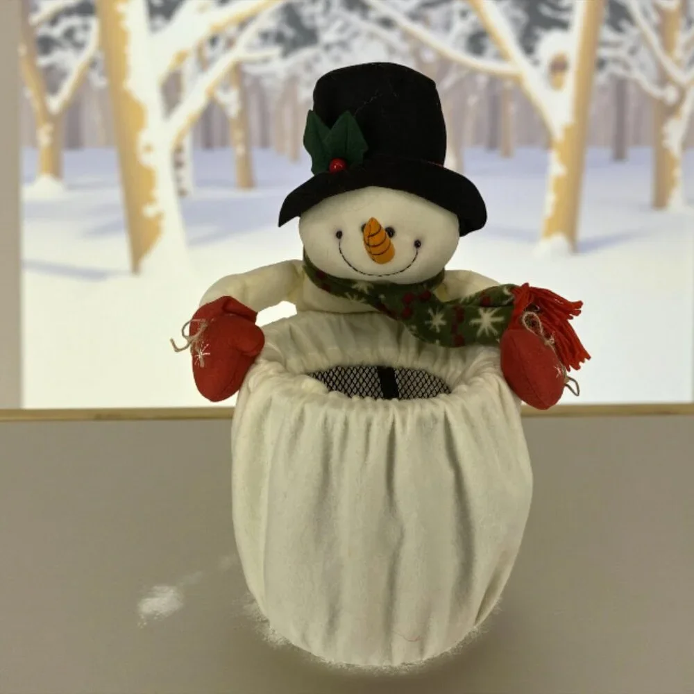 SNOWMAN BIN COVER -- Festive Felt Cover for Trashcan, Small, Pulls On, Christmas